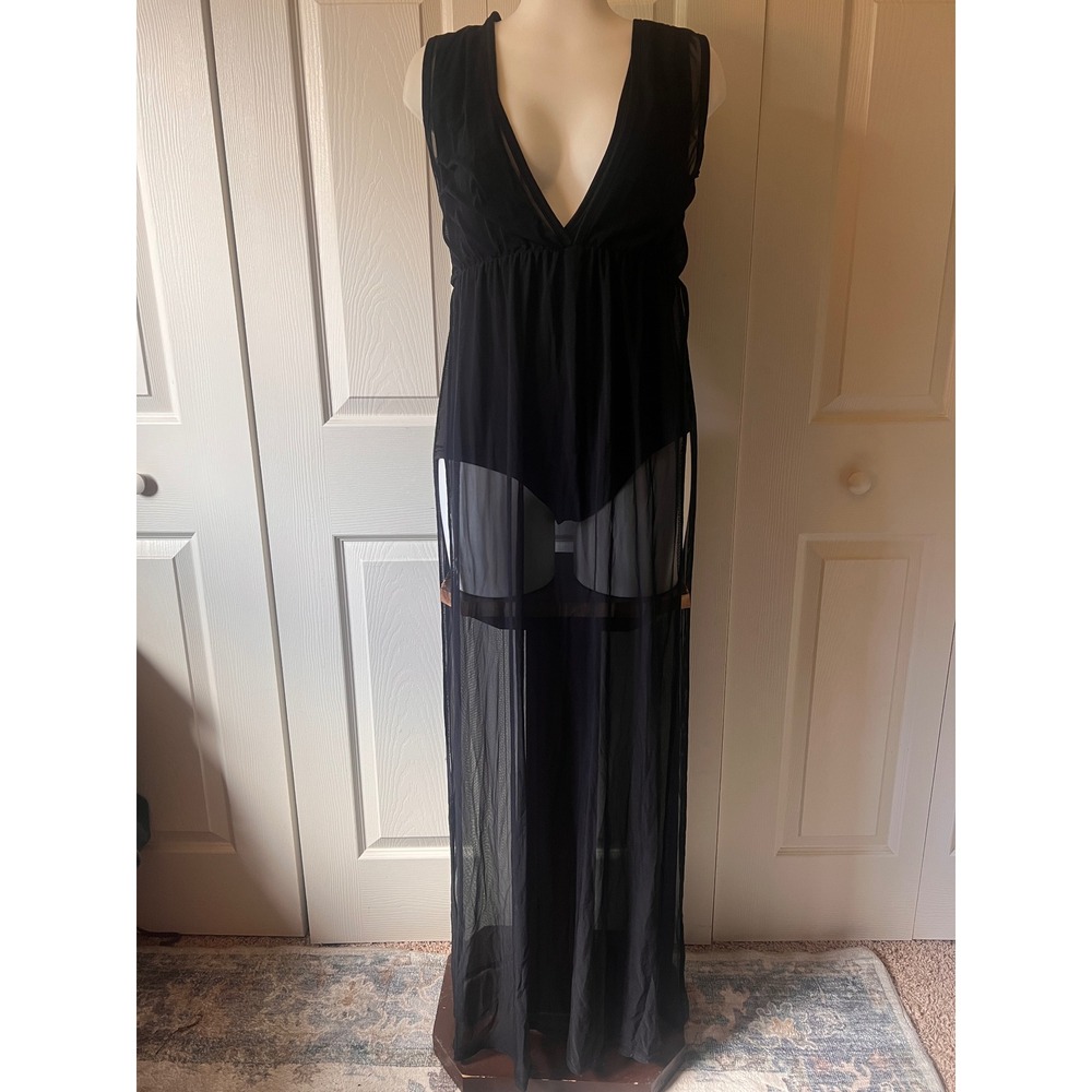 Whimsigoth Sheer Mesh Maxi Dress Built-in Bodysuit Indie Festival 90s Grunge